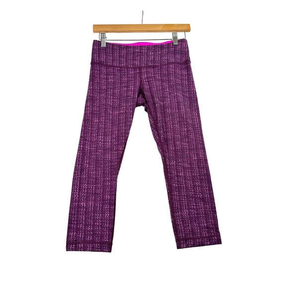 Lululemon Womens Cropped Leggings sz‎ 6 Purple Abstract - Picture 1 of 7